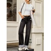 image:imageSidefeel Womens Wide Leg Jeans High Waisted Stretchy Distressed Straight Leg Folded Hem Loose Denim PantsBlack