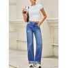 image:imageSidefeel Womens Wide Leg Jeans High Waisted Stretchy Distressed Straight Leg Folded Hem Loose Denim PantsBlue
