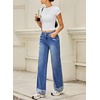 image:imageSidefeel Womens Wide Leg Jeans High Waisted Stretchy Distressed Straight Leg Folded Hem Loose Denim PantsBlue