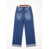 image:imageSidefeel Womens Wide Leg Jeans High Waisted Stretchy Distressed Straight Leg Folded Hem Loose Denim PantsBluing