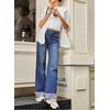image:imageSidefeel Womens Wide Leg Jeans High Waisted Stretchy Distressed Straight Leg Folded Hem Loose Denim PantsBluing