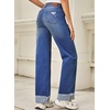 image:imageSidefeel Womens Wide Leg Jeans High Waisted Stretchy Distressed Straight Leg Folded Hem Loose Denim PantsBluing