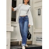 image:imageSidefeel Womens Wide Leg Jeans High Waisted Stretchy Distressed Straight Leg Folded Hem Loose Denim PantsBluing
