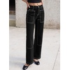 image:imageSidefeel Womens Wide Leg Jeans High Waisted Stretchy Jeans Straight Leg Loose Fit Ankle Denim Pants with PocketsBlack