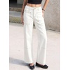 image:imageSidefeel Womens Wide Leg Jeans High Waisted Stretchy Jeans Straight Leg Loose Fit Ankle Denim Pants with PocketsCream White