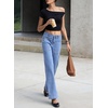 image:imageSidefeel Womens Wide Leg Jeans High Waisted Stretchy Jeans Straight Leg Loose Fit Ankle Denim Pants with PocketsIceland Blue