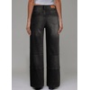 image:imageSidefeel Womens Wide Leg Jeans High Waisted Stretchy Patchwork Loose Denim Pants with PocketsBlack