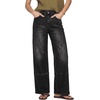 image:imageSidefeel Womens Wide Leg Jeans High Waisted Stretchy Patchwork Loose Denim Pants with PocketsBlack