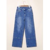 image:imageSidefeel Womens Wide Leg Jeans High Waisted Stretchy Patchwork Loose Denim Pants with PocketsBlue