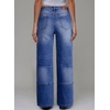 image:imageSidefeel Womens Wide Leg Jeans High Waisted Stretchy Patchwork Loose Denim Pants with PocketsDark Blue