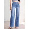 image:imageSidefeel Womens Wide Leg Jeans High Waisted Stretchy Patchwork Loose Denim Pants with PocketsLight Blue