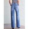 image:imageSidefeel Womens Wide Leg Jeans High Waisted Stretchy Patchwork Loose Denim Pants with PocketsLight Blue