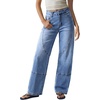 image:imageSidefeel Womens Wide Leg Jeans High Waisted Stretchy Patchwork Loose Denim Pants with PocketsLight Blue