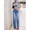 image:imageSidefeel Womens Wide Leg Jeans High Waisted Stretchy Patchwork Loose Denim Pants with PocketsLight Blue
