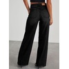 image:imageSidefeel Womens Wide Leg Jeans High Waisted Stretchy Raw Hem Zimbaplatinum Denim PantsBlack
