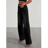 image:imageSidefeel Womens Wide Leg Jeans High Waisted Stretchy Raw Hem Zimbaplatinum Denim PantsBlack