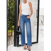 image:imageSidefeel Womens Wide Leg Jeans High Waisted Stretchy Raw Hem Zimbaplatinum Denim PantsBlue