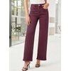 image:imageSidefeel Womens Wide Leg Jeans High Waisted Stretchy Raw Hem Zimbaplatinum Denim PantsBurgundy