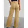 image:imageSidefeel Womens Wide Leg Jeans High Waisted Stretchy Raw Hem Zimbaplatinum Denim PantsKhaki
