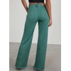 image:imageSidefeel Womens Wide Leg Jeans High Waisted Stretchy Raw Hem Zimbaplatinum Denim PantsLake Green