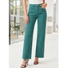 image:imageSidefeel Womens Wide Leg Jeans High Waisted Stretchy Raw Hem Zimbaplatinum Denim PantsLake Green