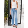 image:imageSidefeel Womens Wide Leg Jeans High Waisted Stretchy Raw Hem Zimbaplatinum Denim PantsLight Blue