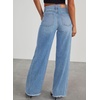 image:imageSidefeel Womens Wide Leg Jeans High Waisted Stretchy Raw Hem Zimbaplatinum Denim PantsLight Blue