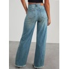 image:imageSidefeel Womens Wide Leg Jeans High Waisted Stretchy Raw Hem Zimbaplatinum Denim PantsLight Retro Blue