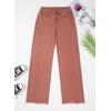 image:imageSidefeel Womens Wide Leg Jeans High Waisted Stretchy Raw Hem Zimbaplatinum Denim PantsMineral Red