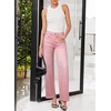 image:imageSidefeel Womens Wide Leg Jeans High Waisted Stretchy Raw Hem Zimbaplatinum Denim PantsPink