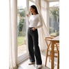 image:imageSidefeel Womens Wide Leg Jeans High Waisted Stretchy Straight Leg Front Seam Denim Pants with PocketsBlack