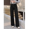 image:imageSidefeel Womens Wide Leg Jeans High Waisted Stretchy Straight Leg Front Seam Denim Pants with PocketsBlack