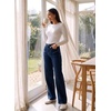 image:imageSidefeel Womens Wide Leg Jeans High Waisted Stretchy Straight Leg Front Seam Denim Pants with PocketsBluing