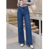 image:imageSidefeel Womens Wide Leg Jeans High Waisted Stretchy Straight Leg Front Seam Denim Pants with PocketsDark Blue