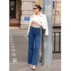 image:imageSidefeel Womens Wide Leg Jeans High Waisted Stretchy Straight Leg Front Seam Denim Pants with PocketsDark Blue