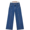 image:imageSidefeel Womens Wide Leg Jeans High Waisted Stretchy Straight Leg Front Seam Denim Pants with PocketsDark Blue