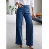 image:imageSidefeel Womens Wide Leg Jeans High Waisted Stretchy Straight Leg Front Seam Denim Pants with PocketsDark Blue