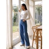image:imageSidefeel Womens Wide Leg Jeans High Waisted Stretchy Straight Leg Front Seam Denim Pants with PocketsDark Blue