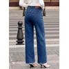 image:imageSidefeel Womens Wide Leg Jeans High Waisted Stretchy Straight Leg Front Seam Denim Pants with PocketsDark Blue
