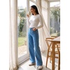image:imageSidefeel Womens Wide Leg Jeans High Waisted Stretchy Straight Leg Front Seam Denim Pants with PocketsLight Blue