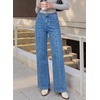 image:imageSidefeel Womens Wide Leg Jeans High Waisted Stretchy Straight Leg Front Seam Denim Pants with PocketsLight Blue