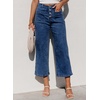 image:imageSidefeel Womens Wide Leg Jeans High Waisted Stretchy Straight Leg Jeans Buttoned Loose Denim Pants with Pocket Sail Blue Size 8 Long