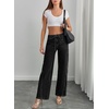 image:imageSidefeel Womens Wide Leg Jeans Mid Waisted Stretchy Drawstring Button Down Denim PantsBlack