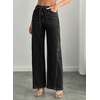 image:imageSidefeel Womens Wide Leg Jeans Mid Waisted Stretchy Drawstring Button Down Denim PantsBlack