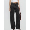 image:imageSidefeel Womens Wide Leg Jeans Mid Waisted Stretchy Drawstring Button Down Denim PantsBlack