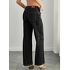 image:imageSidefeel Womens Wide Leg Jeans Mid Waisted Stretchy Drawstring Button Down Denim PantsBlack