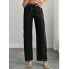 image:imageSidefeel Womens Wide Leg Jeans Mid Waisted Stretchy Drawstring Button Down Denim PantsBlack