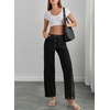 image:imageSidefeel Womens Wide Leg Jeans Mid Waisted Stretchy Drawstring Button Down Denim PantsBlack