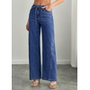 image:imageSidefeel Womens Wide Leg Jeans Mid Waisted Stretchy Drawstring Button Down Denim PantsDark Blue