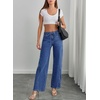 image:imageSidefeel Womens Wide Leg Jeans Mid Waisted Stretchy Drawstring Button Down Denim PantsDark Blue